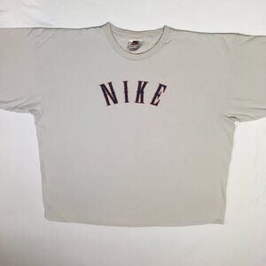 Vintage Men's 2X Nike Spellout Short Sleeve Gray Tee with Nike 94-99 label